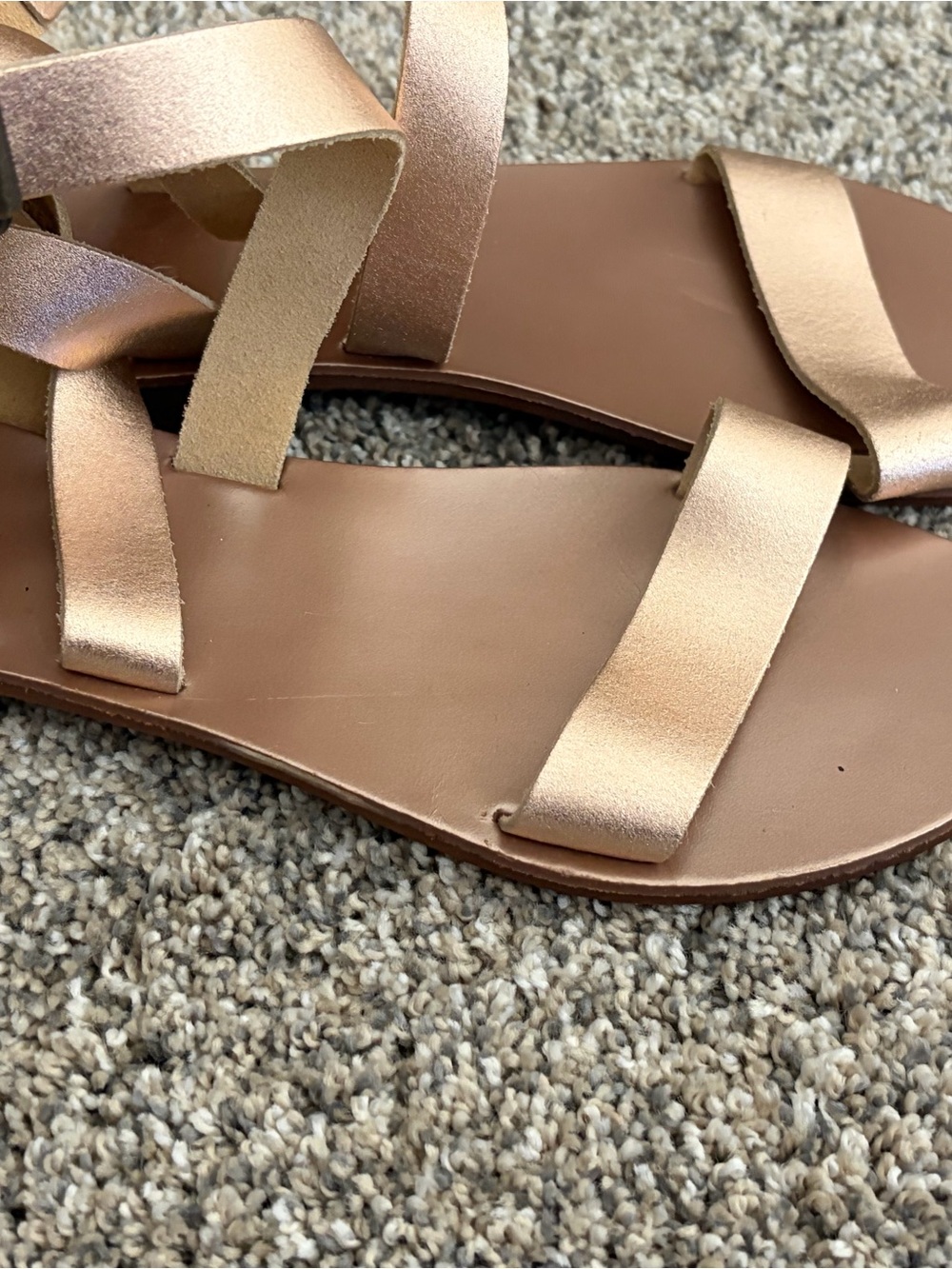Dune London Metallic Rose Gold Strappy Flat Sandals